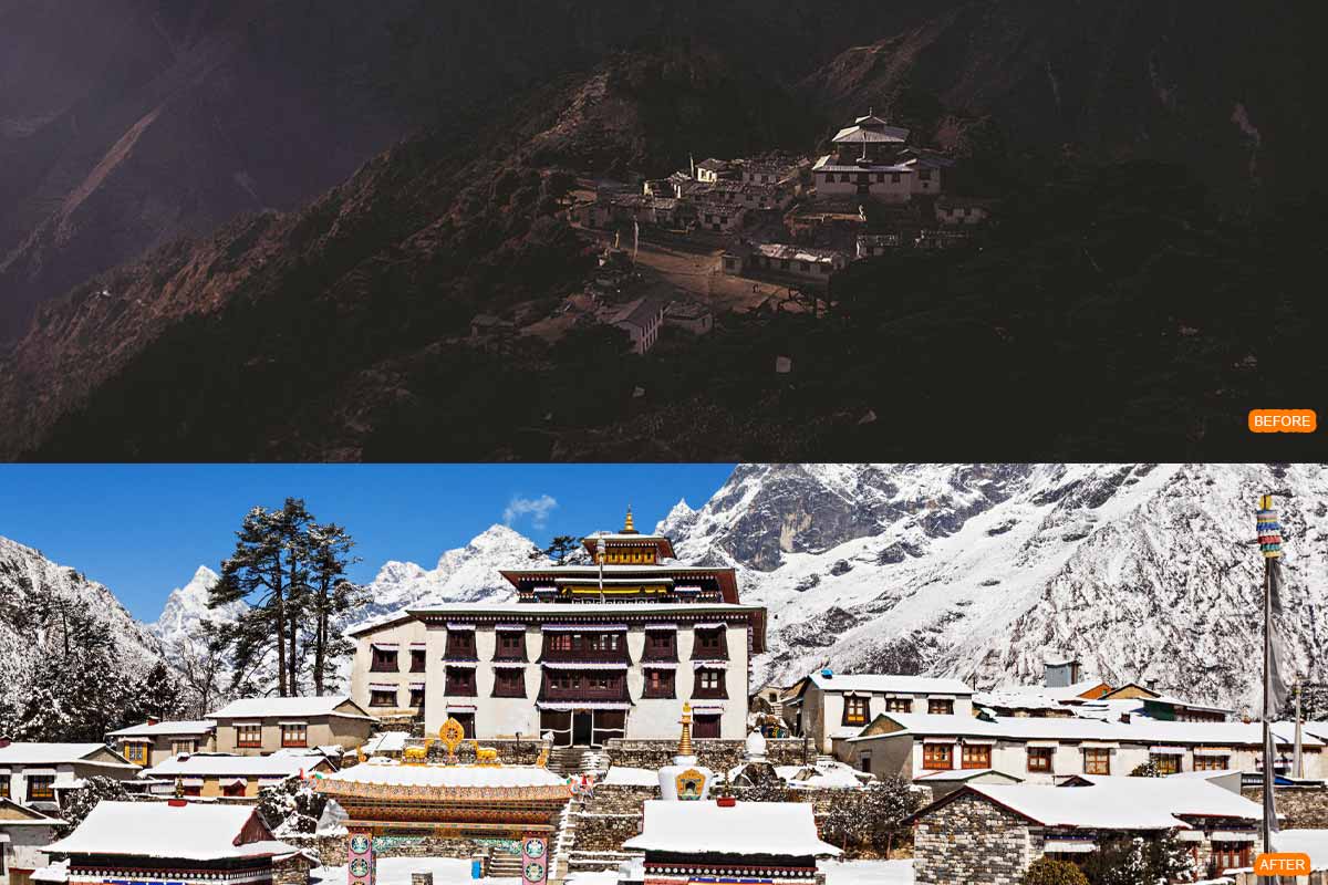 Tengboche Monastery Before and after